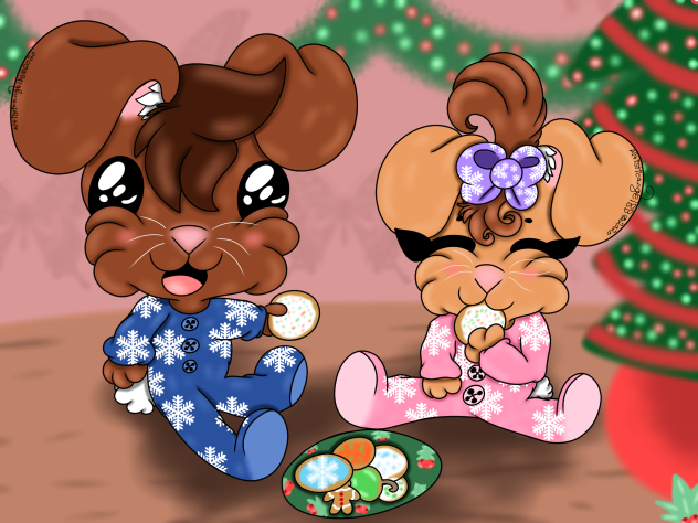Bunny Siblings Eating Christmas Cookies