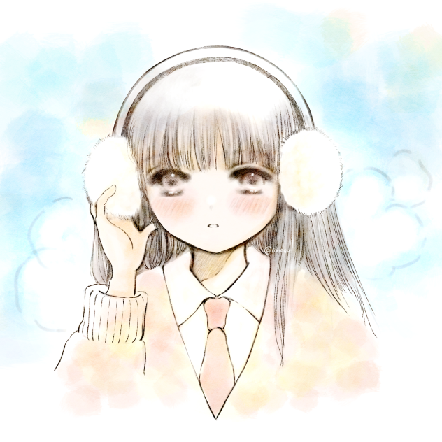 耳当ての位置直してる女子高生。