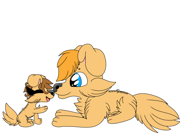Golden Retriever Dog Dad And Daughter