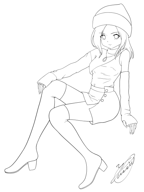 Over the knee boots girl（線画）