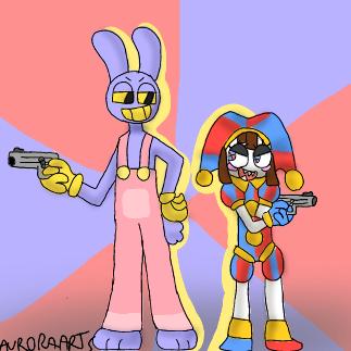 Jax And Pomni holding guns TADC Ep 6