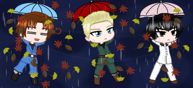 Hetalia in rainy fall day