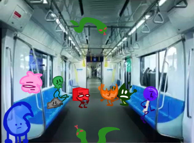BFDI characters stuck on the train