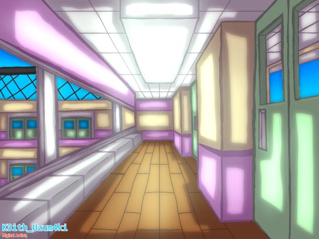 Japanese school hallway;