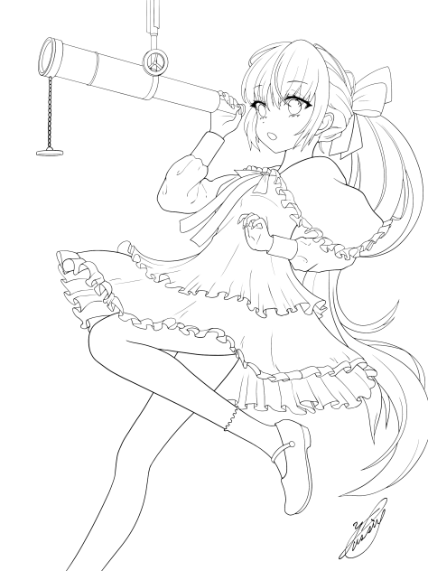 天文ガール新星発見（線画）