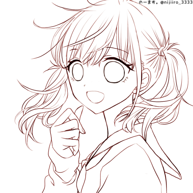 制服と二つ結び(lineart)