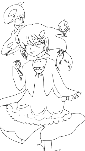 線画  シャチ娘