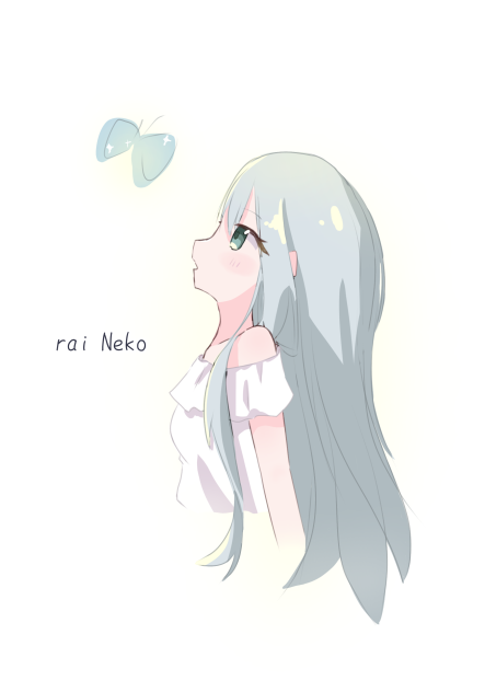 落書き　蝶を見つめ