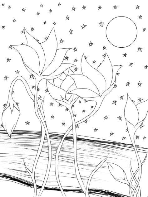 Wild Tulips at Twilight(Coloring Page)