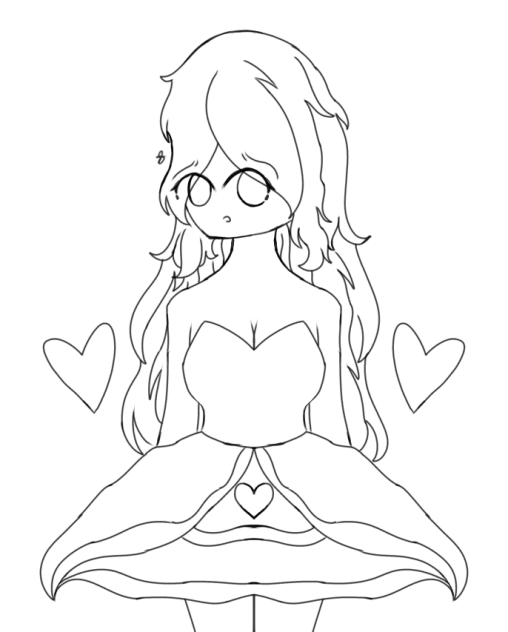 Beautiful Girl in a cute dress Lineart