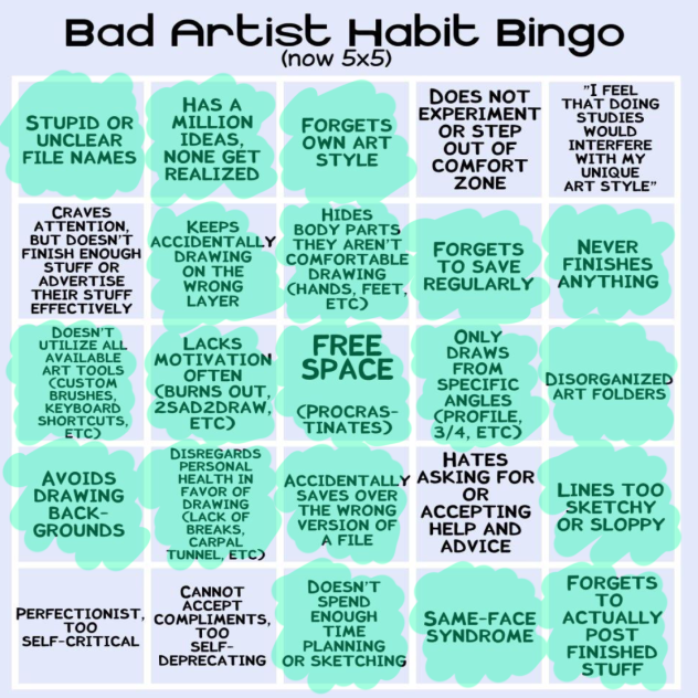 Artist habit bingo
