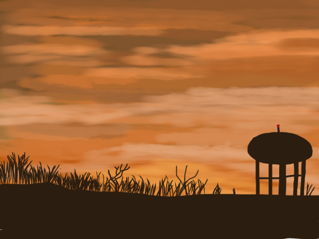 Sunset with Watertower Digital Painting