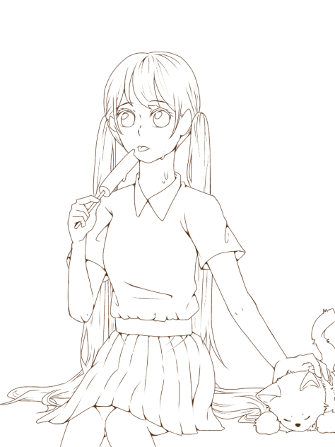 夏の女の子の線画