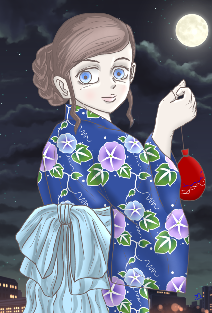 少女と花＊朝顔