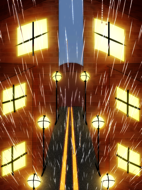 City in rain