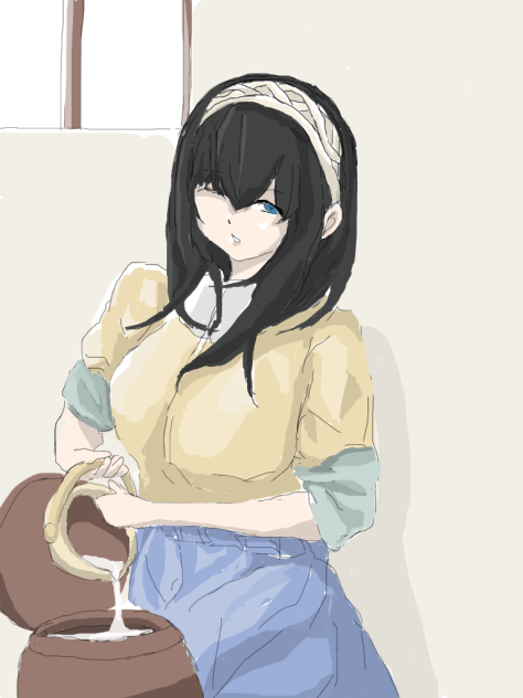 牛乳を注ぐ鷺沢文香さん
