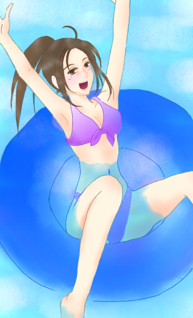 ひゃっほーぃ 浮き輪で浮かぶの 気持ちいいですよ Ibispaint