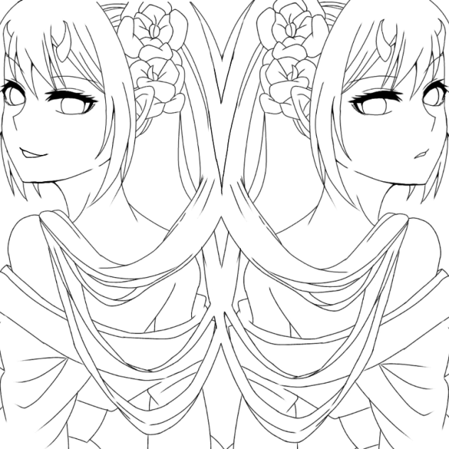 女鬼 双子 線画