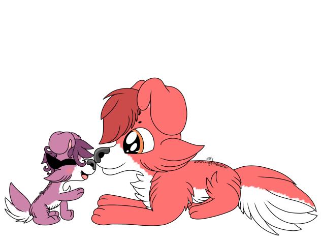 Red And Purple Dad And Daughter Dogs