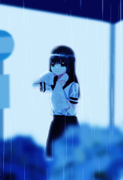 雨宿りと紫陽花