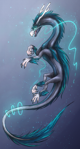 Teal Gray Asian dragon