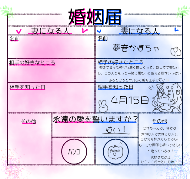 こけちゃんとの婚姻届!