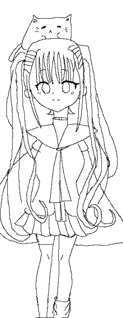 頭に猫がいる(線画)