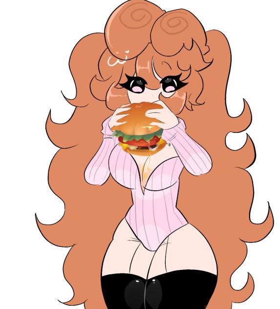 Glitters eating burger.