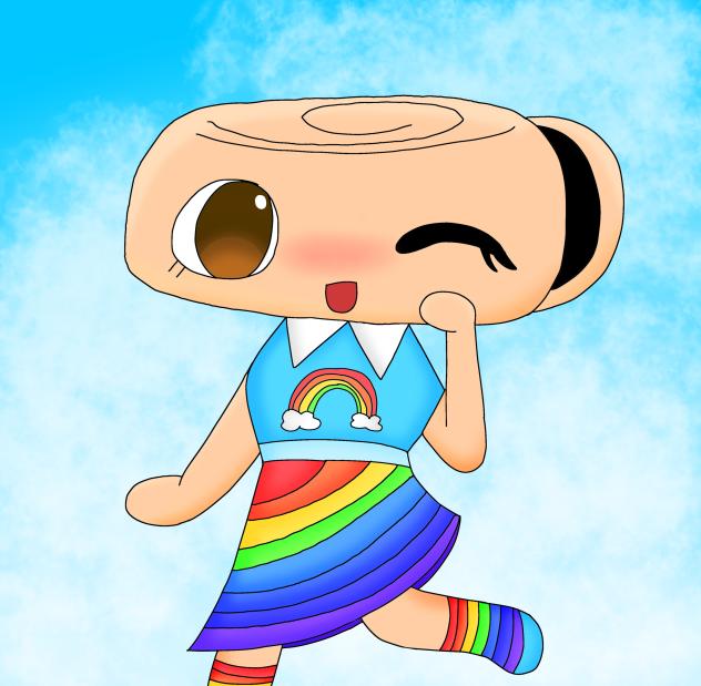 Shelly in a rainbow dress 🌈
