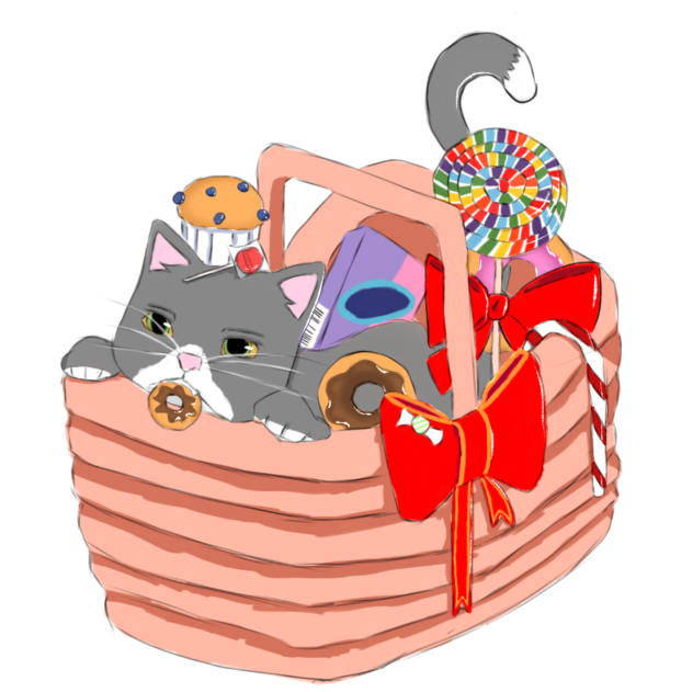 Cat in A Basket of Candy
