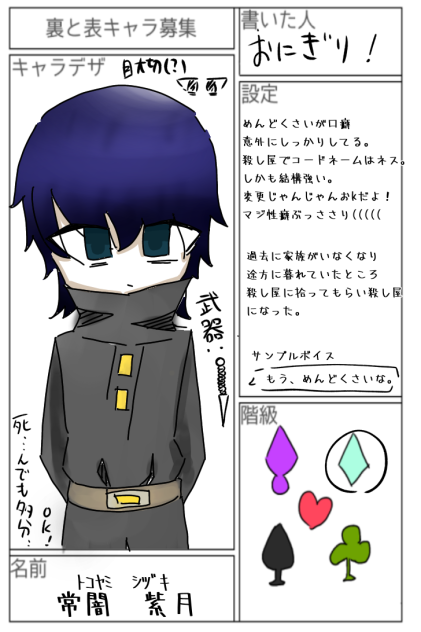 裏と表キャラ募集