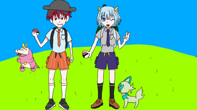 ポケモントレーナーになった男子高生と女子高生（カレコレ）