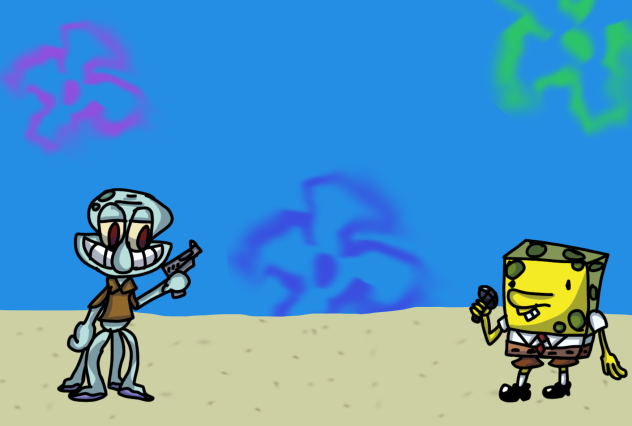 Squidward has a gun