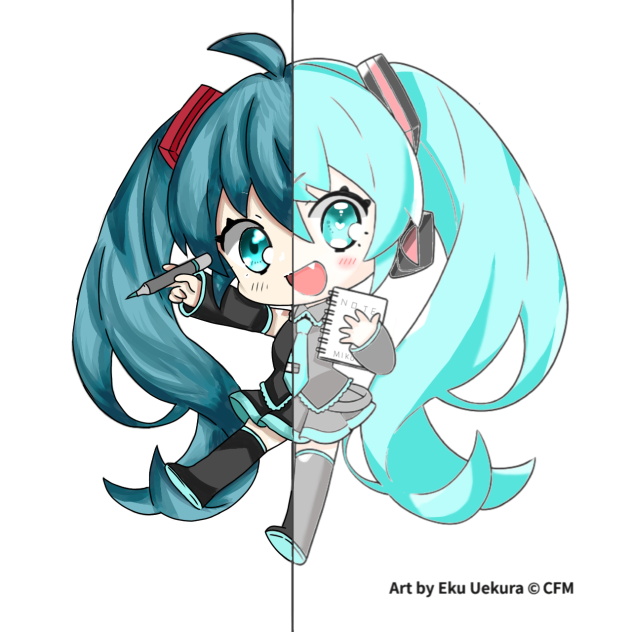 左半分ミクちゃん塗ったよ！