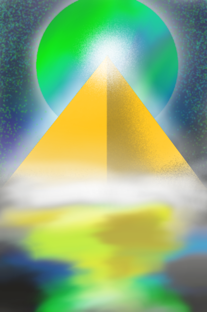 宇宙 水面にうつるピラミッドと惑星