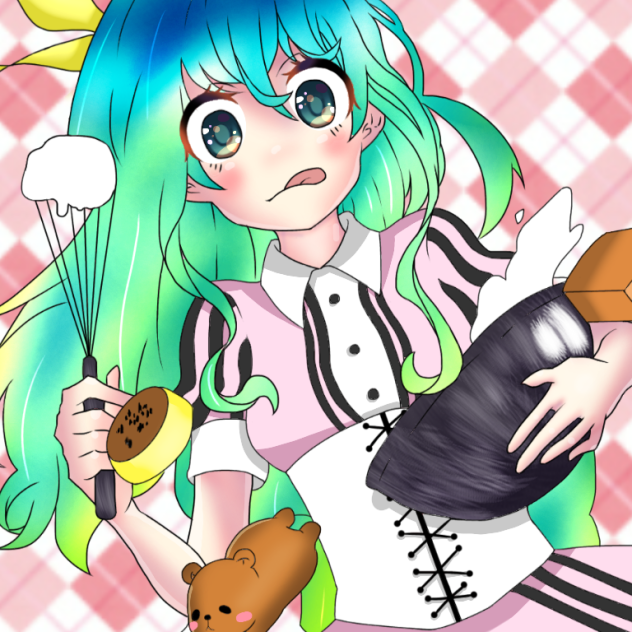 線画塗りました！【ケーキ作りの女の子】