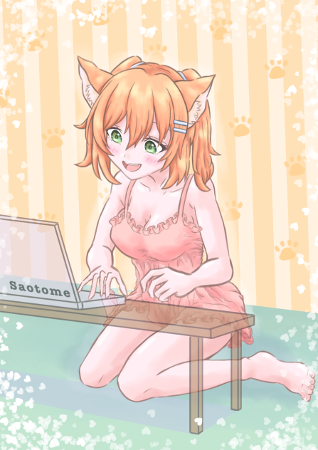 下着姿で放送する猫娘